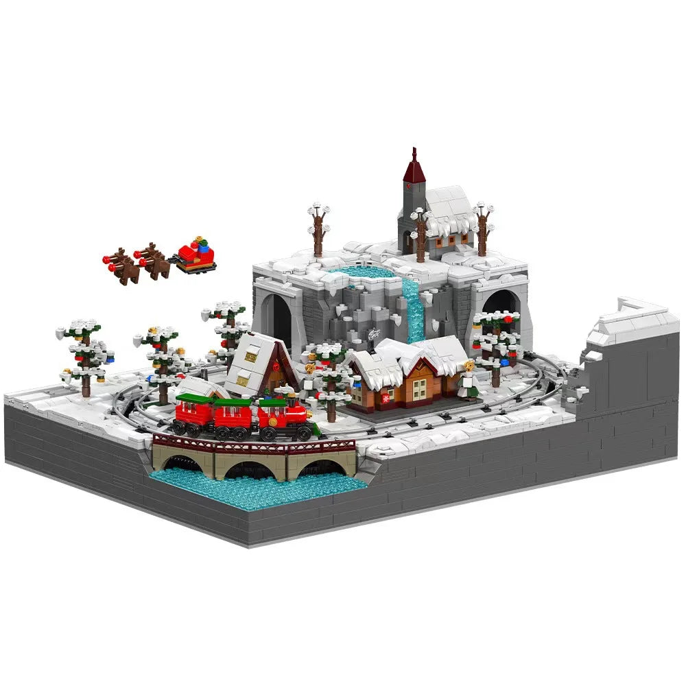 Christmas Train Wonderland House Building Blocks Set Motor Winter Amusement Park Snowman Tree Bricks Toy Children Xmas Gifts