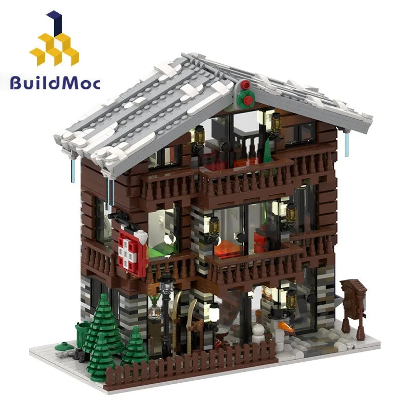 2231PCS MOC Christmas Alpine Lodges Building Blocks Creative Street View Winter Snow House Architecture Model Toys for Kid Gift