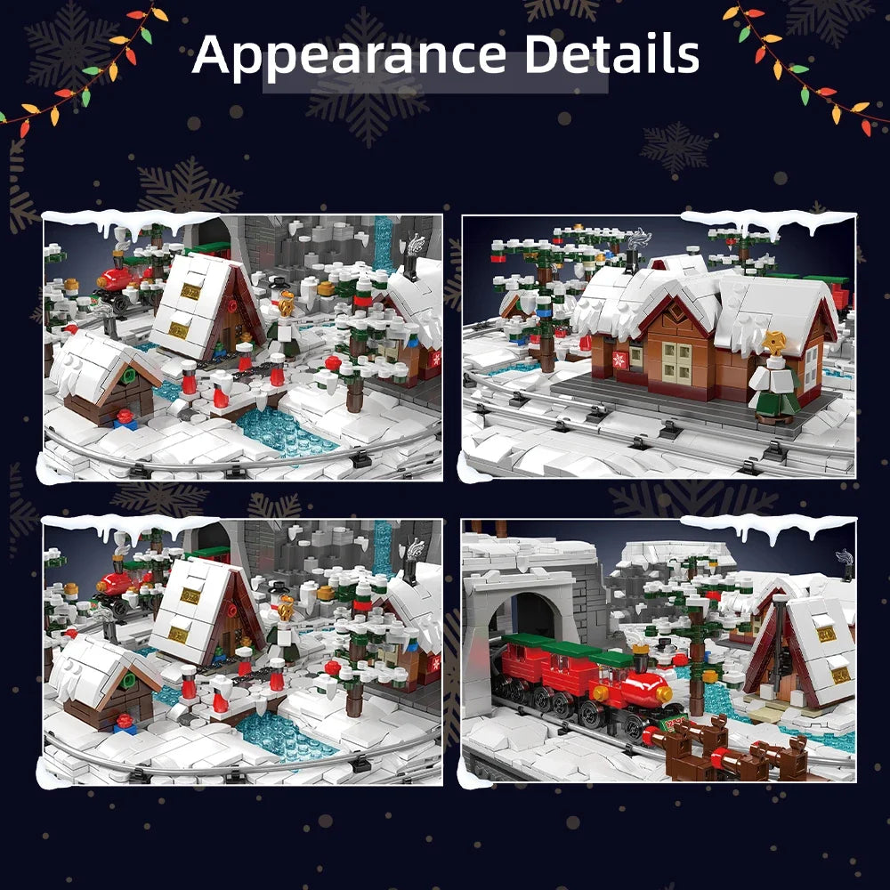 Christmas Train Wonderland House Building Blocks Set Motor Winter Amusement Park Snowman Tree Bricks Toy Children Xmas Gifts