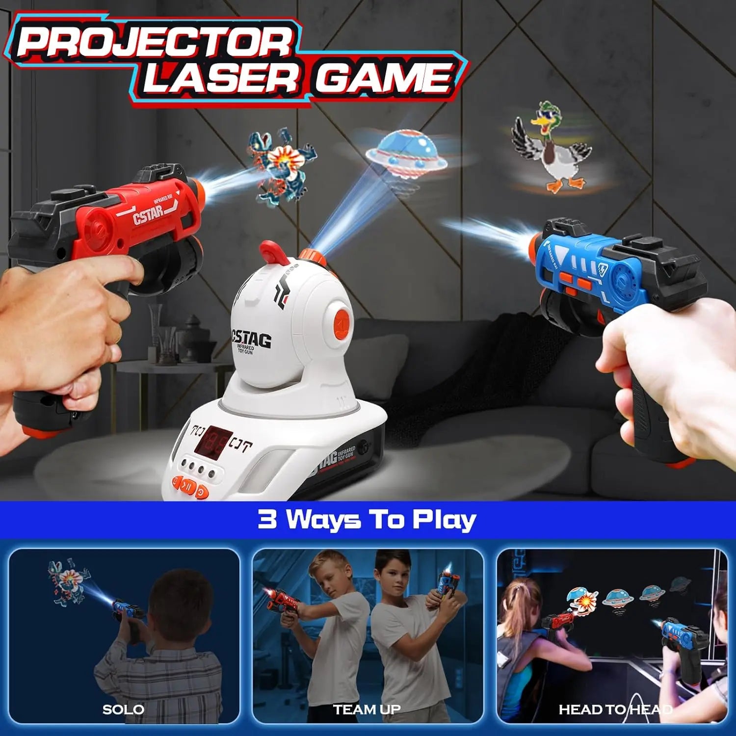 CSTAG Projector Duck UFO Hunting Shooting Game Kids Gifts Toy For Boys Laser Tag Infrared Mini Pistol Guns Battle Game Indoor