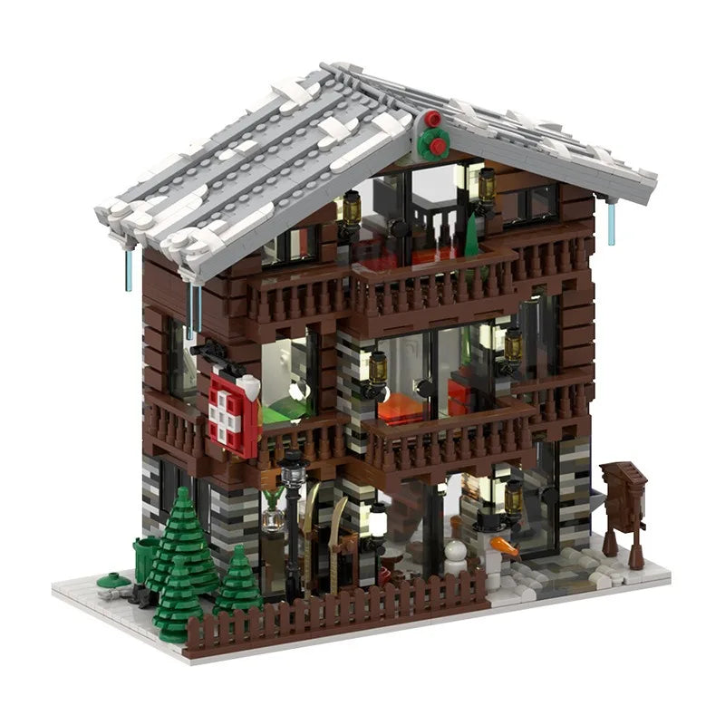 2231PCS MOC Christmas Alpine Lodges Building Blocks Creative Street View Winter Snow House Architecture Model Toys for Kid Gift