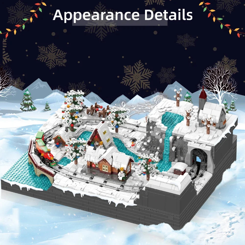 Christmas Train Wonderland House Building Blocks Set Motor Winter Amusement Park Snowman Tree Bricks Toy Children Xmas Gifts