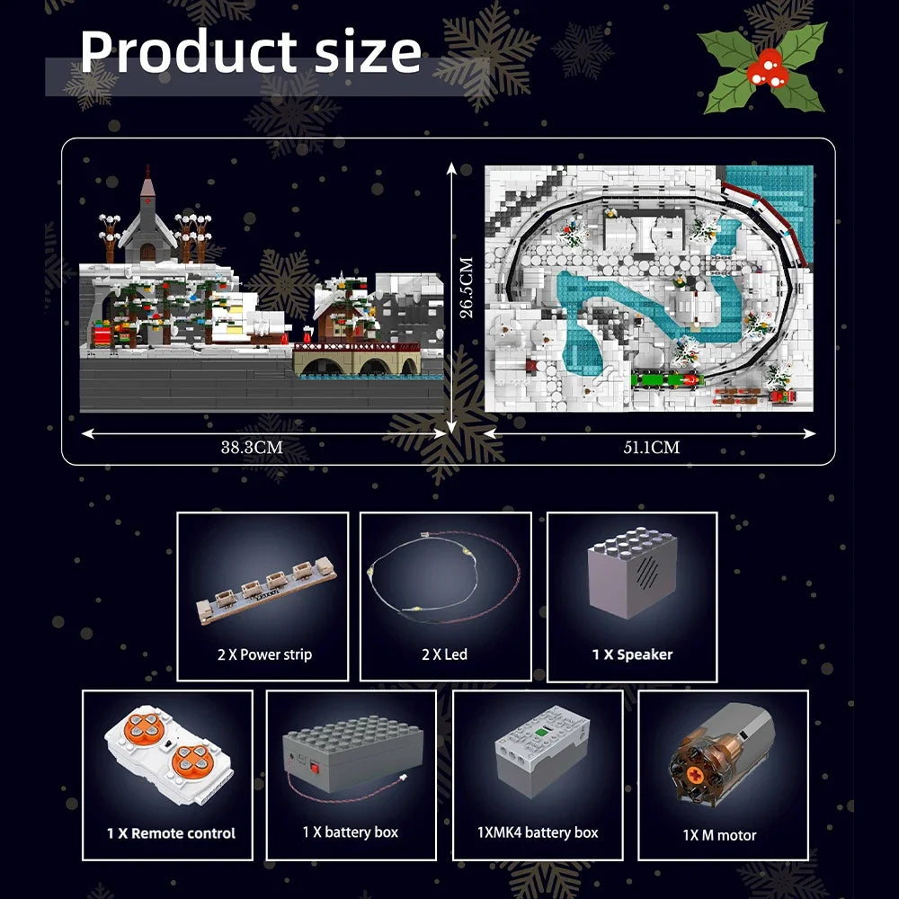 Christmas Train Wonderland House Building Blocks Set Motor Winter Amusement Park Snowman Tree Bricks Toy Children Xmas Gifts