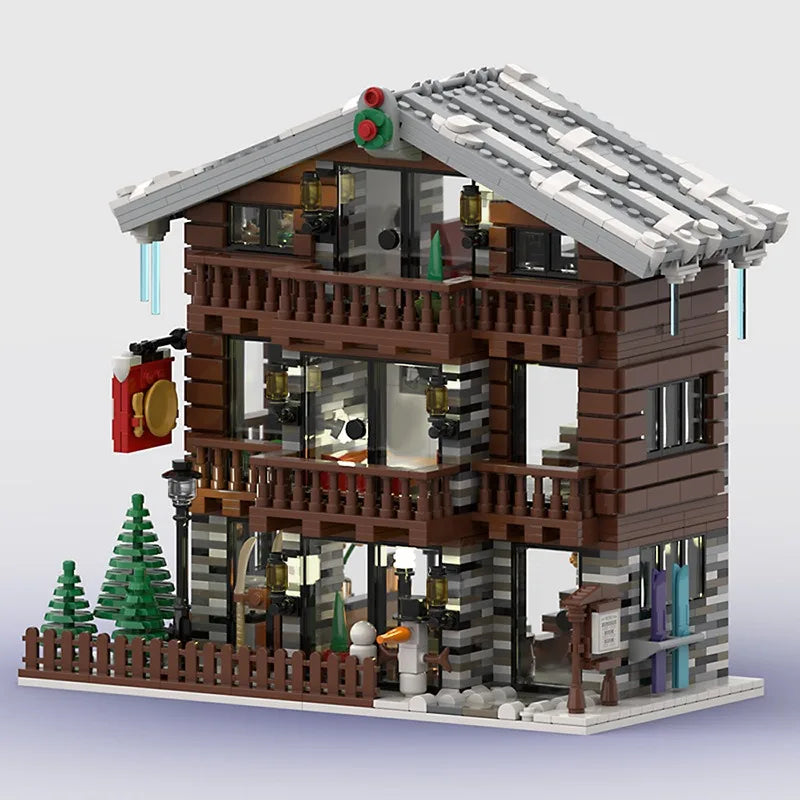 2231PCS MOC Christmas Alpine Lodges Building Blocks Creative Street View Winter Snow House Architecture Model Toys for Kid Gift