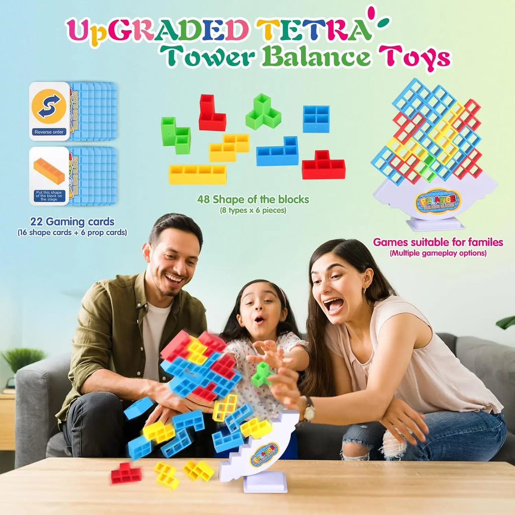 48PCS Tetra Tower Building Blocks Balance Stacking Games Toys for Kids Adults Friends Classroom Family Board Game and Fun Party