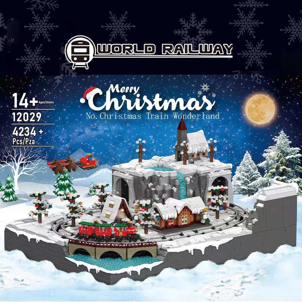 Christmas Train Wonderland House Building Blocks Set Motor Winter Amusement Park Snowman Tree Bricks Toy Children Xmas Gifts