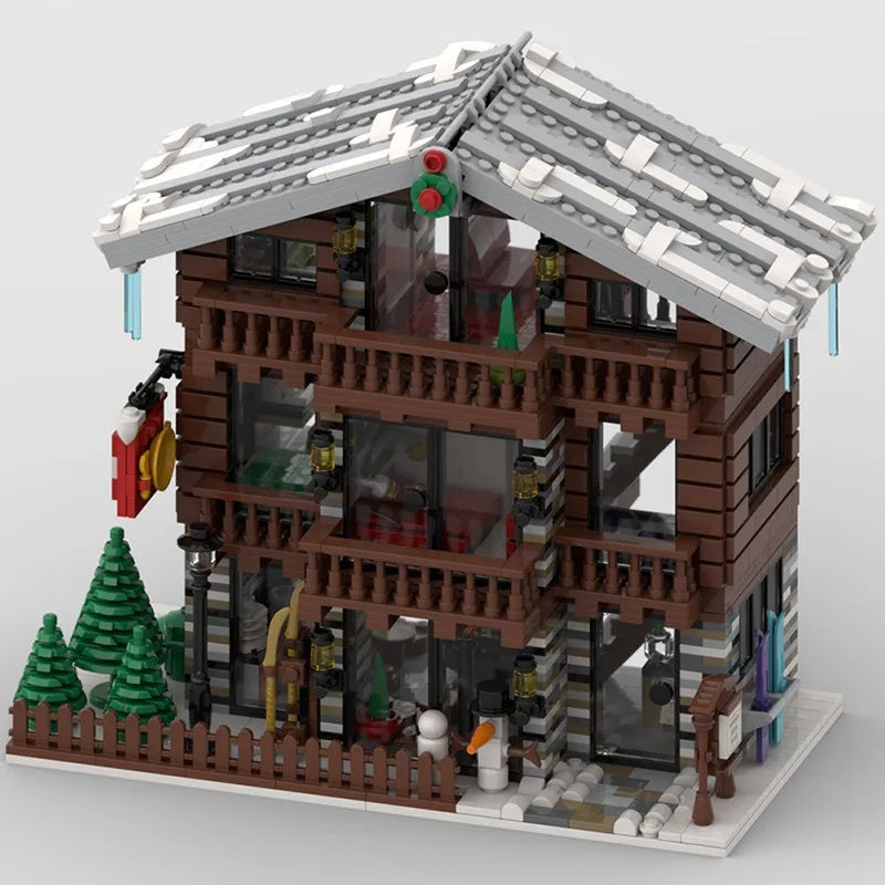 2231PCS MOC Christmas Alpine Lodges Building Blocks Creative Street View Winter Snow House Architecture Model Toys for Kid Gift