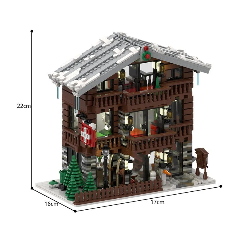 2231PCS MOC Christmas Alpine Lodges Building Blocks Creative Street View Winter Snow House Architecture Model Toys for Kid Gift